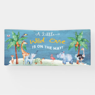 Wild One Elephant Safari Jungle Animal Baby Dusche Banner