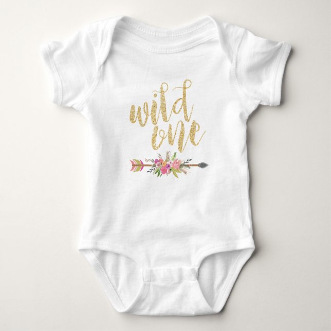 Wild One First Birthday Baby Girl Birthday Outfit Baby Strampler (Vorderseite)