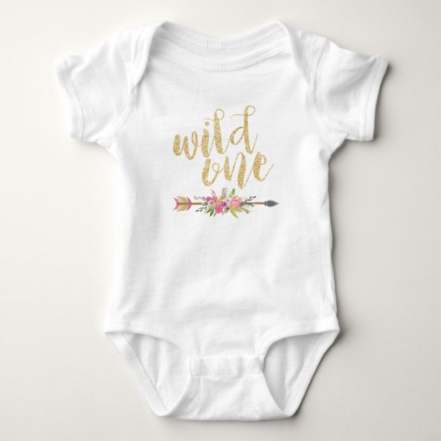 Wild One First Birthday Baby Girl Birthday Outfit Strampler (Vorderseite)
