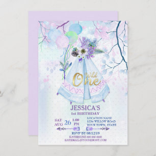 Wild One First Birthday Blue TeePee Boho Einladung