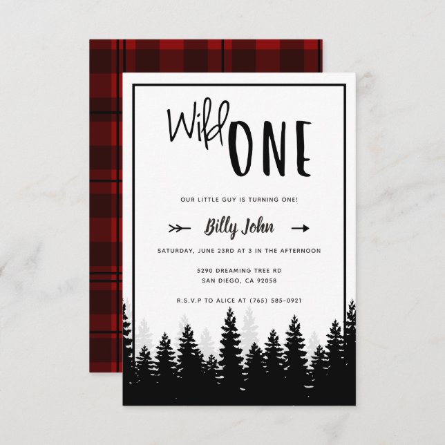 Wild One First Birthday Boy Modern Forest Simple Einladung (Vorne/Hinten)