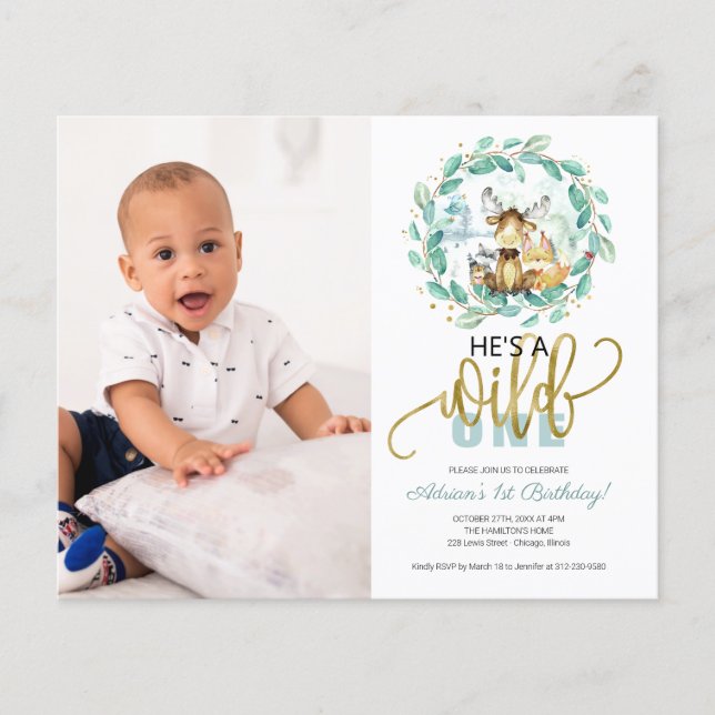 Wild One First Birthday Budget Einladungen (Vorderseite)