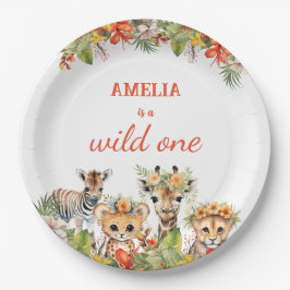 Wild One First Birthday Girl Safari Jungle Animals Pappteller