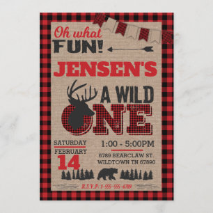 Wild One First Birthday Lumberjack Buffalo Kariert Einladung