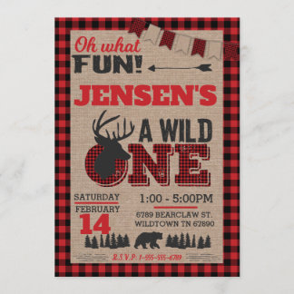 Wild One First Birthday Lumberjack Buffalo Kariert Einladung