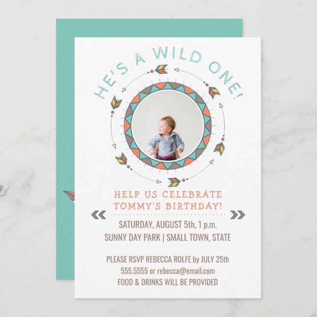 Wild One First Birthday Party Boy | Tribal Arrows Einladung (Vorne/Hinten)