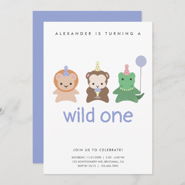 Wild One First Birthday Party Einfache Einladung (Vorne/Hinten)