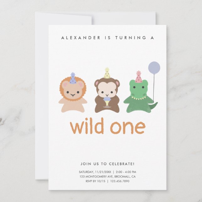 Wild One First Birthday Party Simple Einladung (Vorderseite)