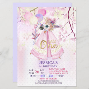 Wild One First Birthday TeePee Boho-Large Einladung