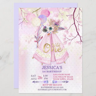 Wild One First Birthday TeePee Boho-Large Einladung