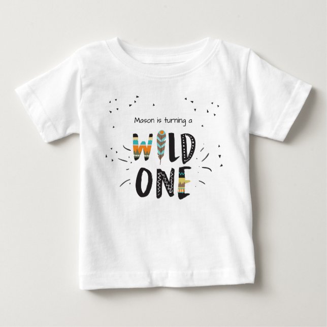Wild One First Geburtday T - Shirt Tribal Feathers (Vorderseite)