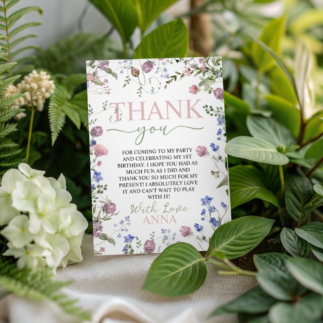 Wild One Floral Birthday Thank You Card Einladung (Von Creator hochgeladen)