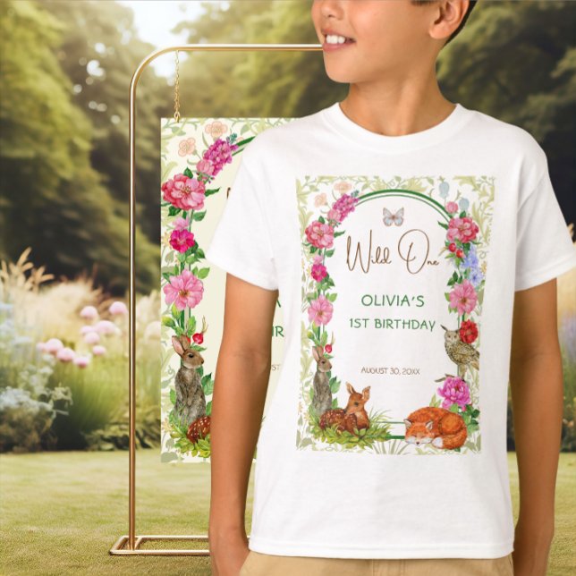 Wild One Floral Forest Friends Birthday T-Shirt (Von Creator hochgeladen)