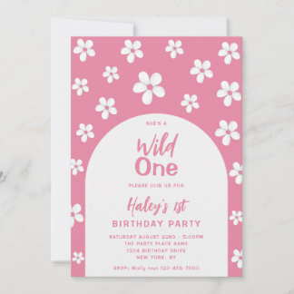 Wild One Floral Niedlich Baby Girl 1. Geburtstag P Einladung