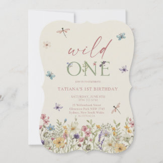 Wild One Floral Wildflower Erste Geburtstags-Einla Einladung