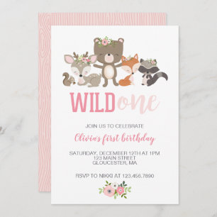 Wild One Floral Woodland Animal First Birthday Inv Einladung
