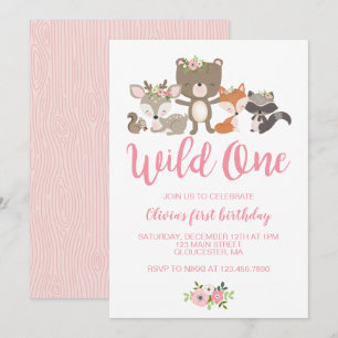 Wild One Floral Woodland Animal First Birthday Inv Einladung