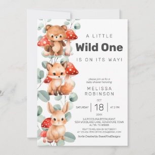 Wild-One-Forest-Tiere Kinderdusche Einladung