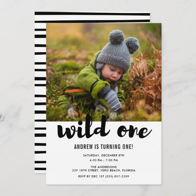 Wild One Foto Baby's First Birthday Party Einladung (Vorne/Hinten)