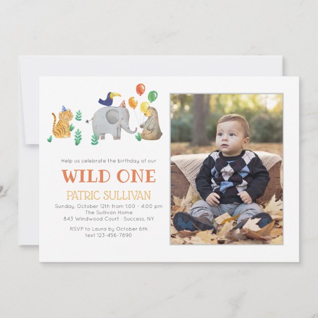 Wild One Foto Birthday Party Einladung (Vorderseite)