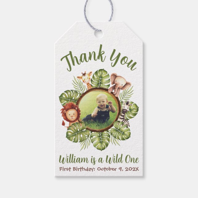 Wild One Foto Safari Jungle Verlasse zum ersten Ge Geschenkanhänger (Vorderseite)