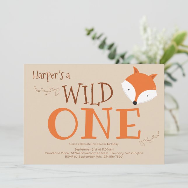 Wild One Fox Einladung zum ersten Geburtstag (Stehend Vorderseite)
