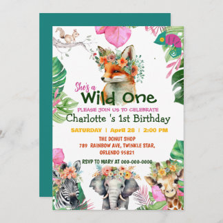Wild One Fox Safari Dschungel 1. Tiere Geburtstag Einladung