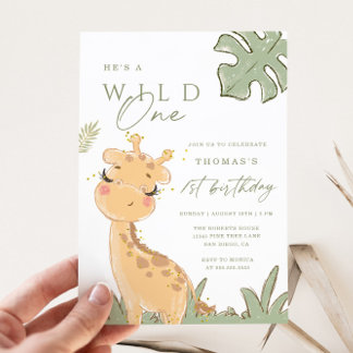 Wild One Giraffe 1. Geburtstag Einladung