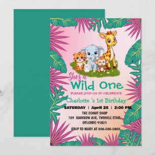Wild One Giraffe Affendschungel 1. Tier Geburtstag Einladung