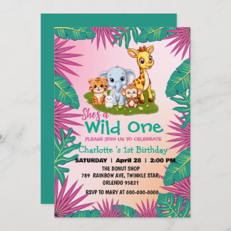 Wild One Giraffe Affendschungel 1. Tier Geburtstag Einladung