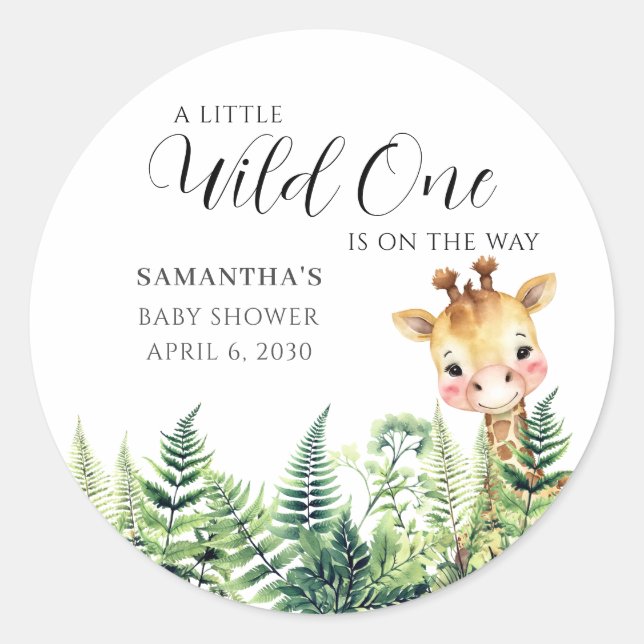 Wild One Giraffe Gender Neutral Baby Shower  Runder Aufkleber (Vorderseite)