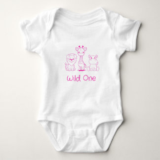 "Wild One" Giraffe, Löwe, Hippo Pink Kontur Baby Strampler