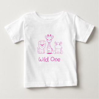 "Wild One" Giraffe, Löwe, Hippo Pink Kontur Baby T-shirt