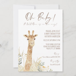 Wild One Giraffe White Floral Gender Neutral Baby Einladung