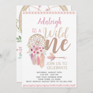 Wild One Girl Birthday Invitation, Dreamcatcher Einladung