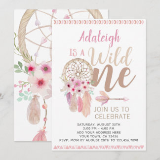 Wild One Girl Birthday Invitation, Dreamcatcher Einladung