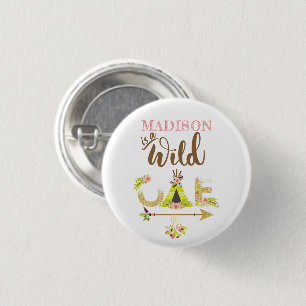 Wild One Girl Erster Geburtstag Personalisiert Button