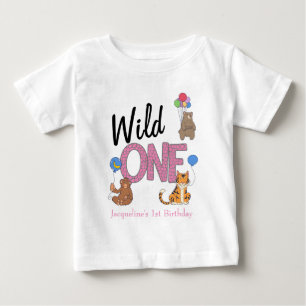 Wild One Girl First Birthday Safari Jungle Animals Baby T-shirt