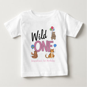 Wild One Girl First Birthday Safari Jungle Tiere Baby T-shirt