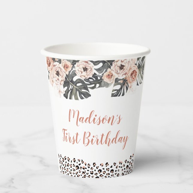 Wild One Girl Leopard Print Birthday Paper Cup Pappbecher (Vorderseite)