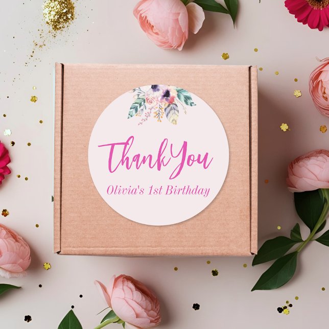 Wild One Girl's First Birthday Danke Runder Aufkleber (Von Creator hochgeladen)