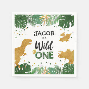 Wild One Gold Dinosaur Boy Birthday Safari Serviette