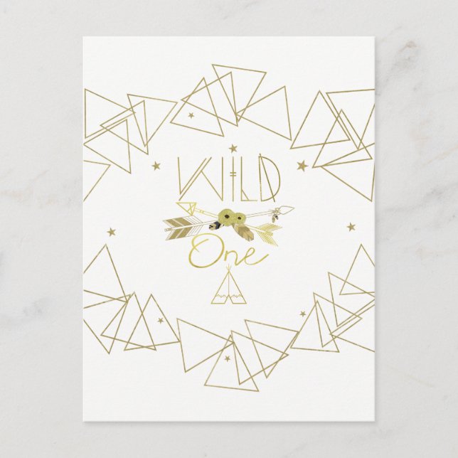 Wild One Gold Geometric Triangle Modern Rett Date Ankündigungspostkarte (Vorderseite)