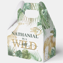 🌿🦁 Wild One Gold Green Birthday Favour Boxes Geschenkschachtel
