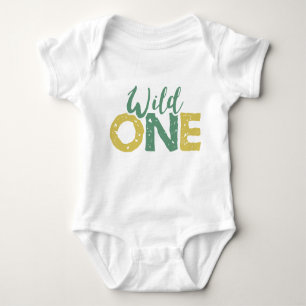 Wild One Gold Green Safari Tiere Jungle Geburtstag Baby Strampler