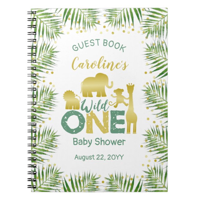 Wild One Gold Safari Babyshower Guest Book Notizblock (Vorderseite)
