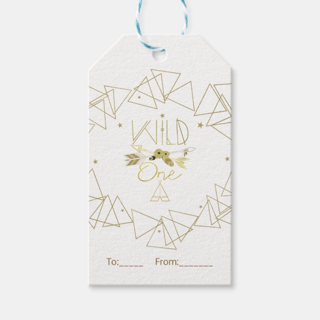 WILD ONE Gold & White Boho 1. Geburtstag JEDER FAR Geschenkanhänger (Vorderseite)