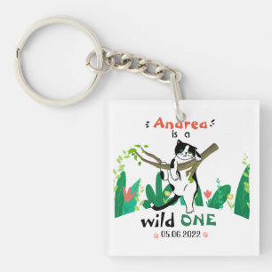 Wild One Greenery Safari Kitty Cat 1. Geburtstag Schlüsselanhänger