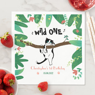 Wild One Greenery Safari Kitty Cat 1. Geburtstag Serviette