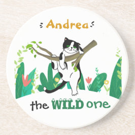 Wild One Greenery Safari Kitty Cat Kindergeburtsta Getränkeuntersetzer